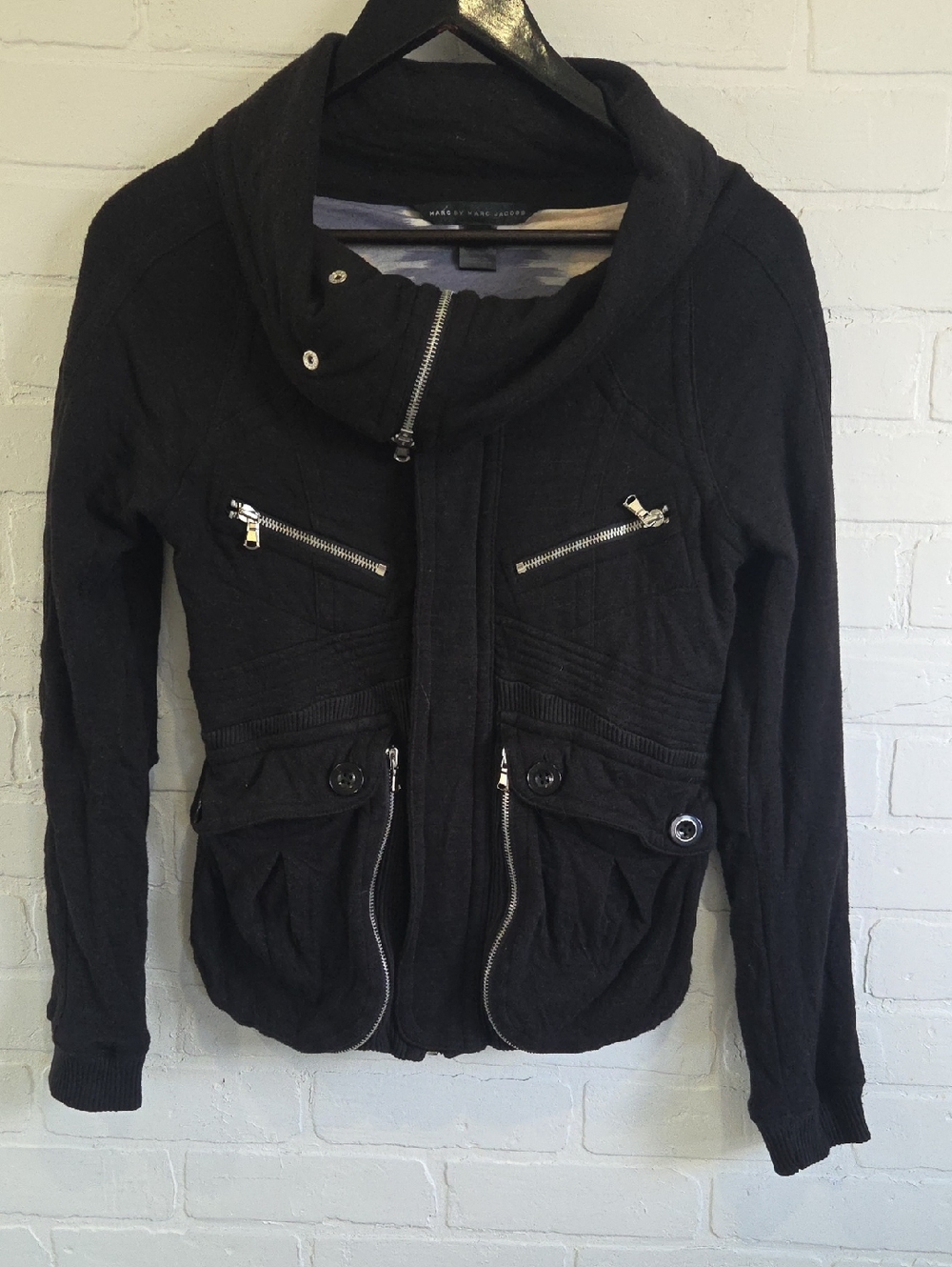 Marc by Marc Jacobs Black Bomber Jacket with Funnel Collar